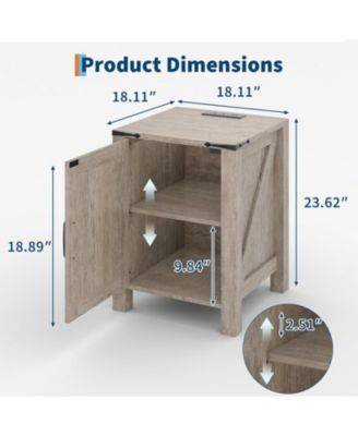 Bedside Table with USB Charging Station  18 Rustic Wooden Bedside Table with Sliding Barn Door, Adjustable Shelf