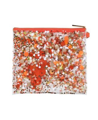 Spirit Squad Confetti Everything Pouch Makeup Bag Travel BagCosmetic Bag for Women (Orange Burst)