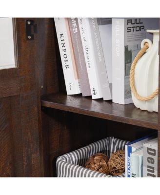 Farmhouse Barn Door TV Stand with Fireplace Insert, Espresso, 60.23"W