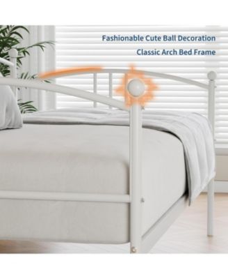 Twin Daybed with Trundle Metal Twin Pullout Trundle Steel Slats Casters Sofa Bed for Living Room Guest Room