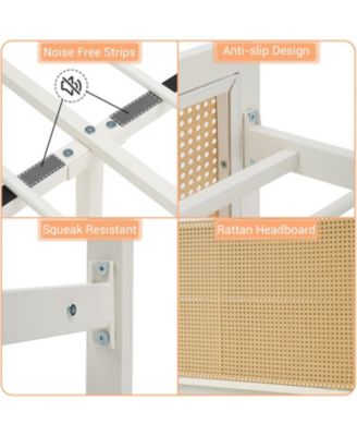  Bed Frame LED Lights Rattan Headboard Heavy Duty Metal Slat Supports Platform Bed Easy Assembly No Box Spring