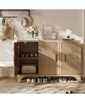 47" Mid Century Modern Fluted Buffet Cabinet with Storage Accent Sideboard Credenza Coffee Bar Console for Kitchen or Living Room