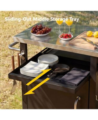 Outdoor Grill Cart with Wheels, Spice, Paper Rack, Storage Cabinet and Stainless Steel Top for BBQ, Waterproof Cover Included