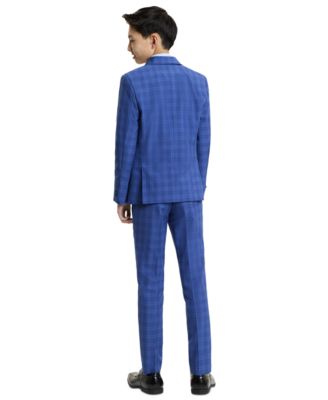 Boys' 8-20 Medium Blue Check Jacket and pant, 2-Piece Set
