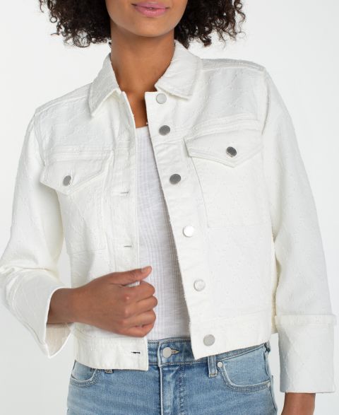 Женские куртки Liverpool Los Angeles Petite Bracelet-Length-Cuffed-Sleeve Cropped Jacket
