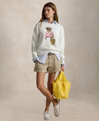 Women's Bear Embroidered Crew Neck Sweater