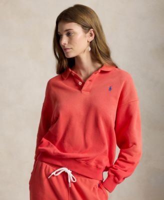 Women's Lightweight Fleece Long-Sleeve Polo Sweatshirt