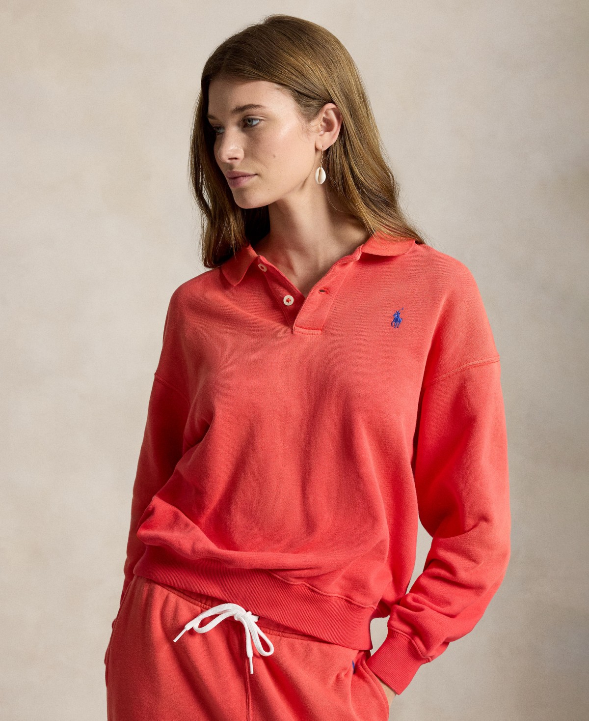 Женские Polo Ralph Lauren Women's Lightweight Fleece Long-Sleeve Polo Sweatshirt — фото 4