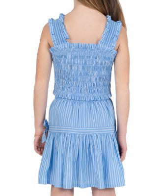 Girls' 7-16 Smocked Top With Ruffled Straps and Skort, 3-Piece Set 