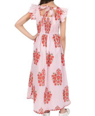 Girls' 7-16 Striped Block Print Flutter-Sleeves Maxi Dress