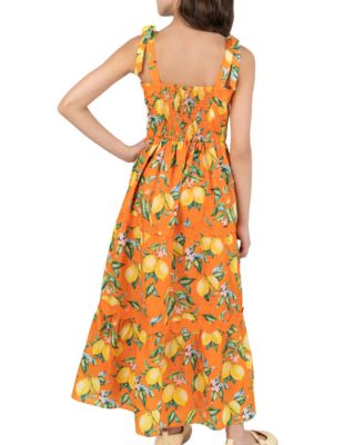 Girls' 7-16 Printed Lemon Tiered Maxi Dress