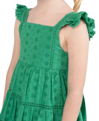 Girls' 2T-6X Eyelet Flutter Sleeves Tiered Dress