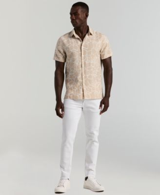 Men's Floral Print Short Sleeve Linen Blend Shirt 