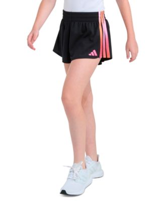 Girls' 7-16 Elastic Waistband Gradient Three-Stripe Mesh Shorts