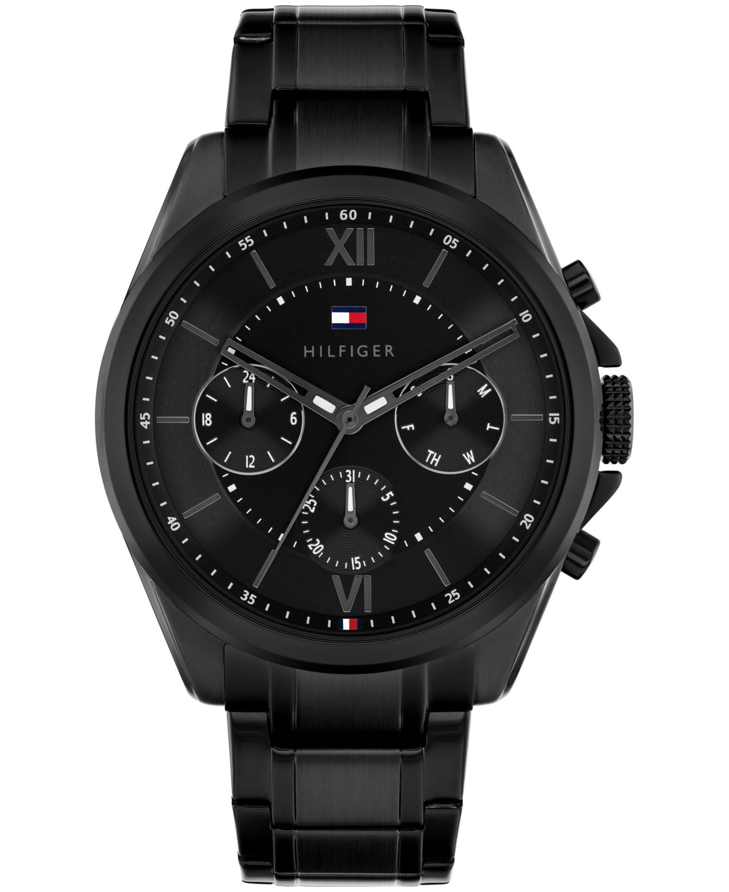 Men's Multifunction Black IP Stainless Steel Bracelet Watch, 42mm