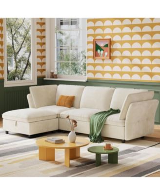 97" L Shape Sectional Couches for Living Room, 3 Seater Sectional Sofa with Movable Ottoman and Pillows