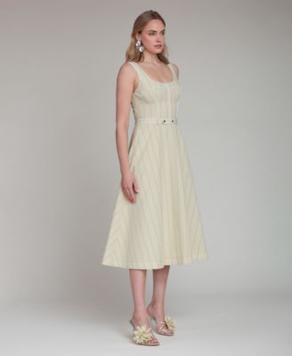 Women's Contrast Piping Midi Dress