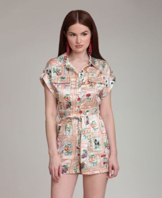 Women's Botanical-Print Short-Sleeve Romper