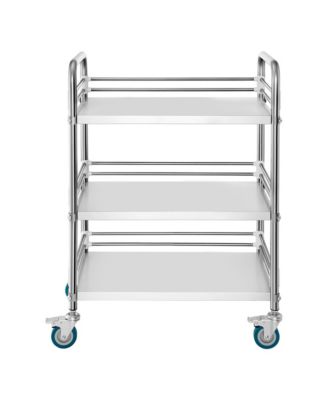 Stainless Steel Rolling Cart, 3-Tier Metal Utility Cart with Lockable Wheels for Hospital, Restaurant, Kitchen, Salon