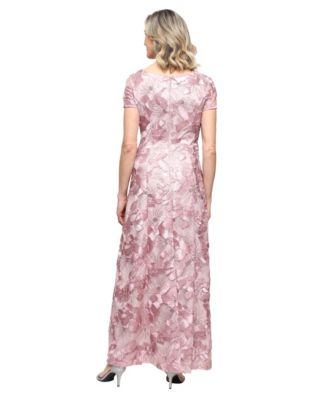 Petite Boat Neck Short-Sleeve A-Line Gown