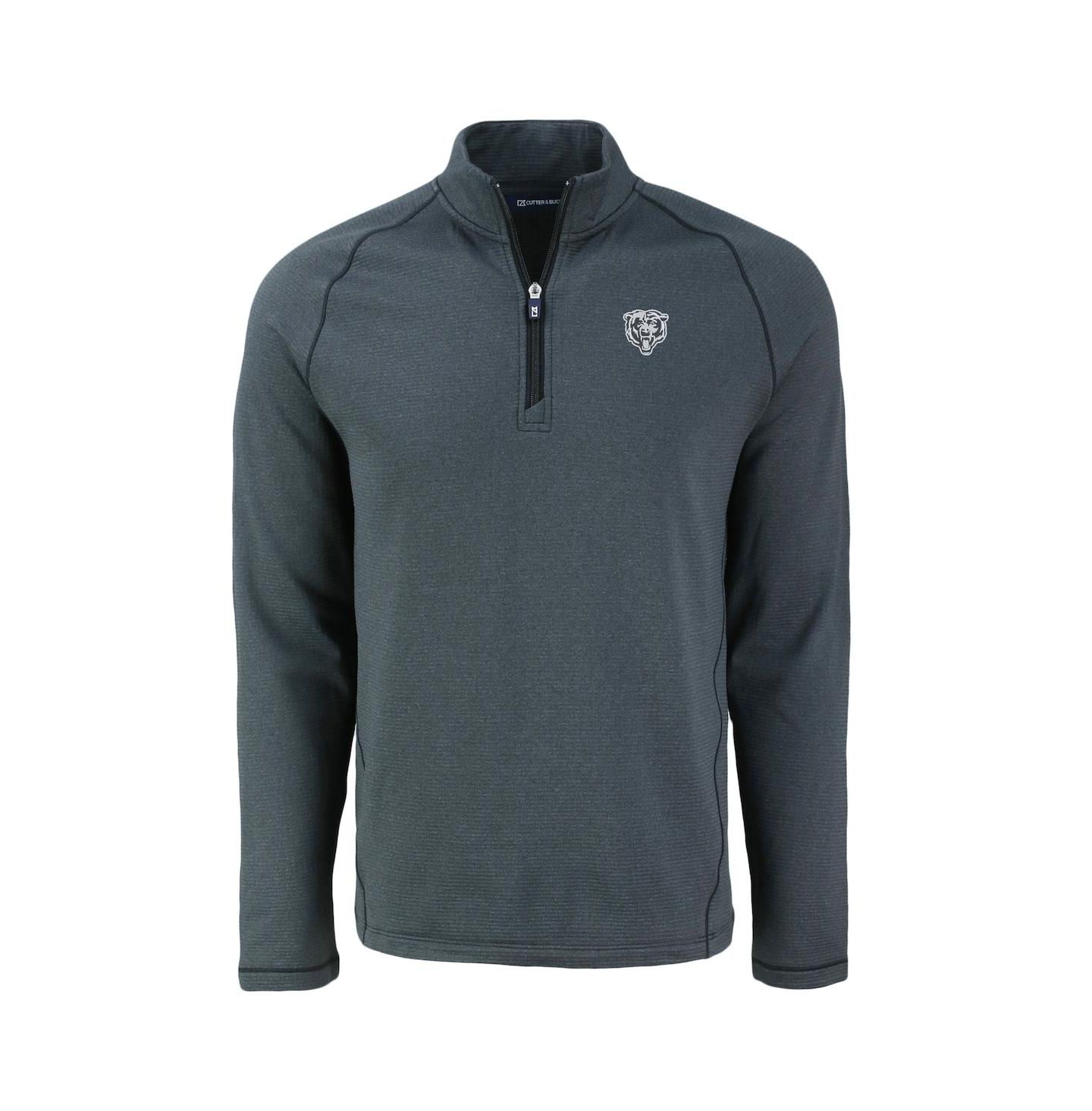Мужская куртка Cutter & Buck Heather Black Chicago Bears Peshastin Eco Fleece Tri-Blend Raglan Quarter-Zip — фото 2