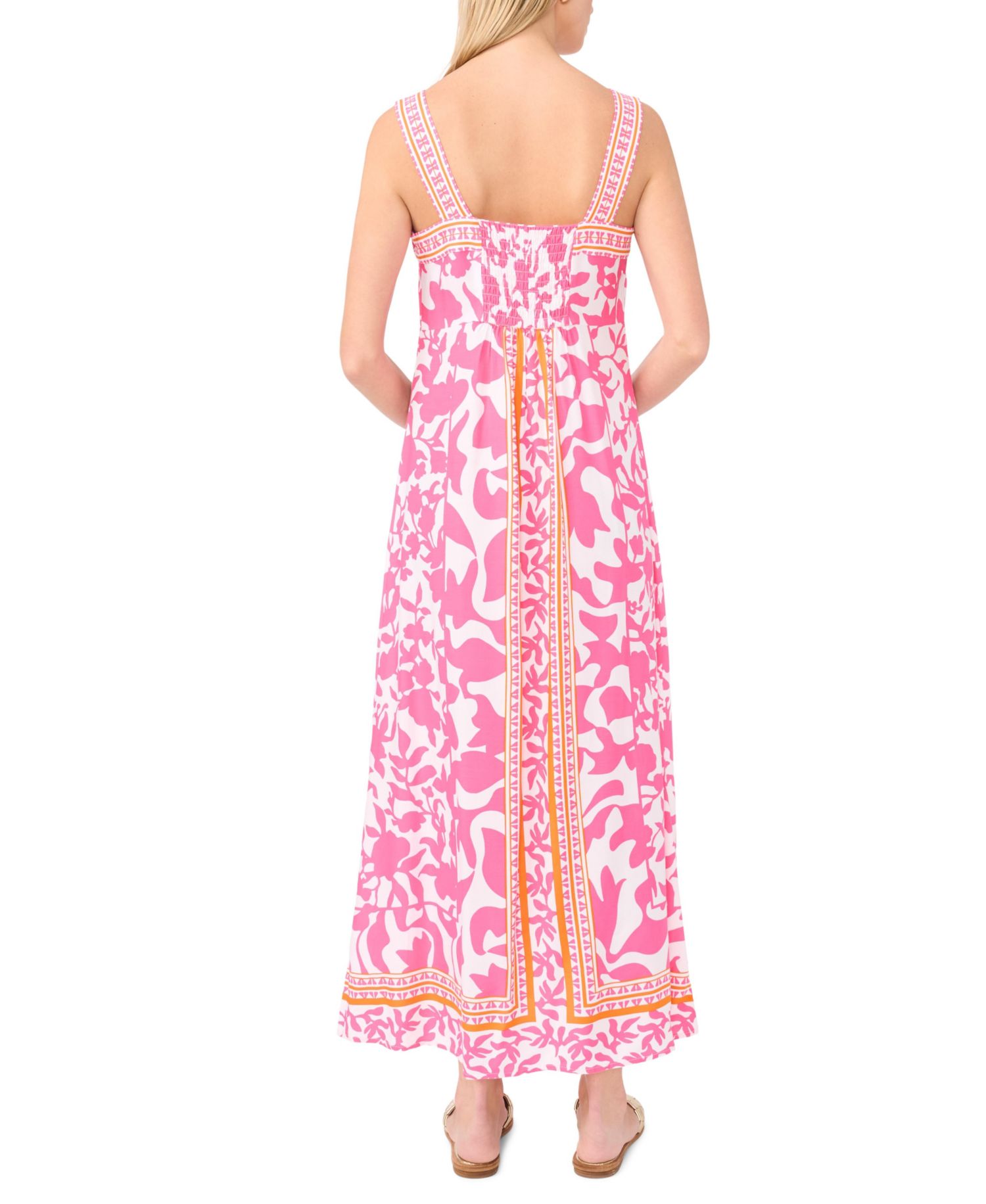 Women's Printed Square-Neck Smocked-Back Sleeveless Maxi Dress