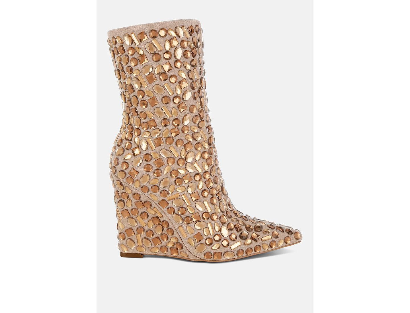 Женские ботинки London Rag Trend Titan Diamante Slim Wedge Heel, цвет: Бежевый, вариант 1 — фото 7