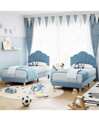 Twin XL Bed Frame, Velvet Upholstered Platform Bed Frame with Height Adjustable Headboard for Boys & Girls, Wood Slat Support