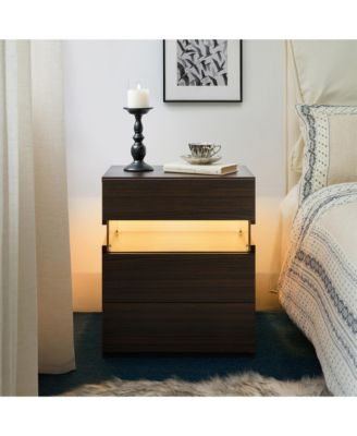 Led Nightstands with 3 Storage Drawers, Modern Bedside Tables with Acrylic Board LED Lights, End Table for Bedroom