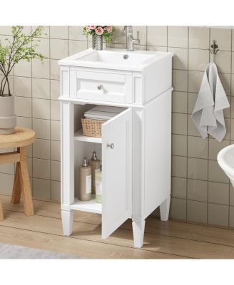 16 Inch French Modern Freestanding Bathroom Vanity with Ceramic Sink and Soft Close Door for Small Bathroom Spaces