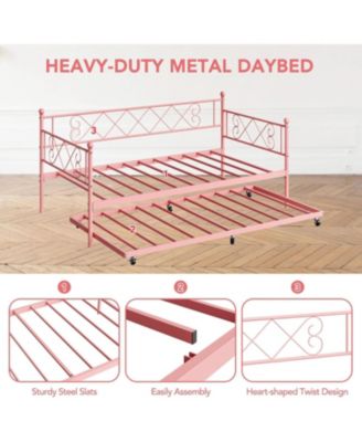 Daybed with Trundle Metal Twin Daybed Frame Headboard Platform Sofa Bed Metal Slats Bedroom Living Room Guest