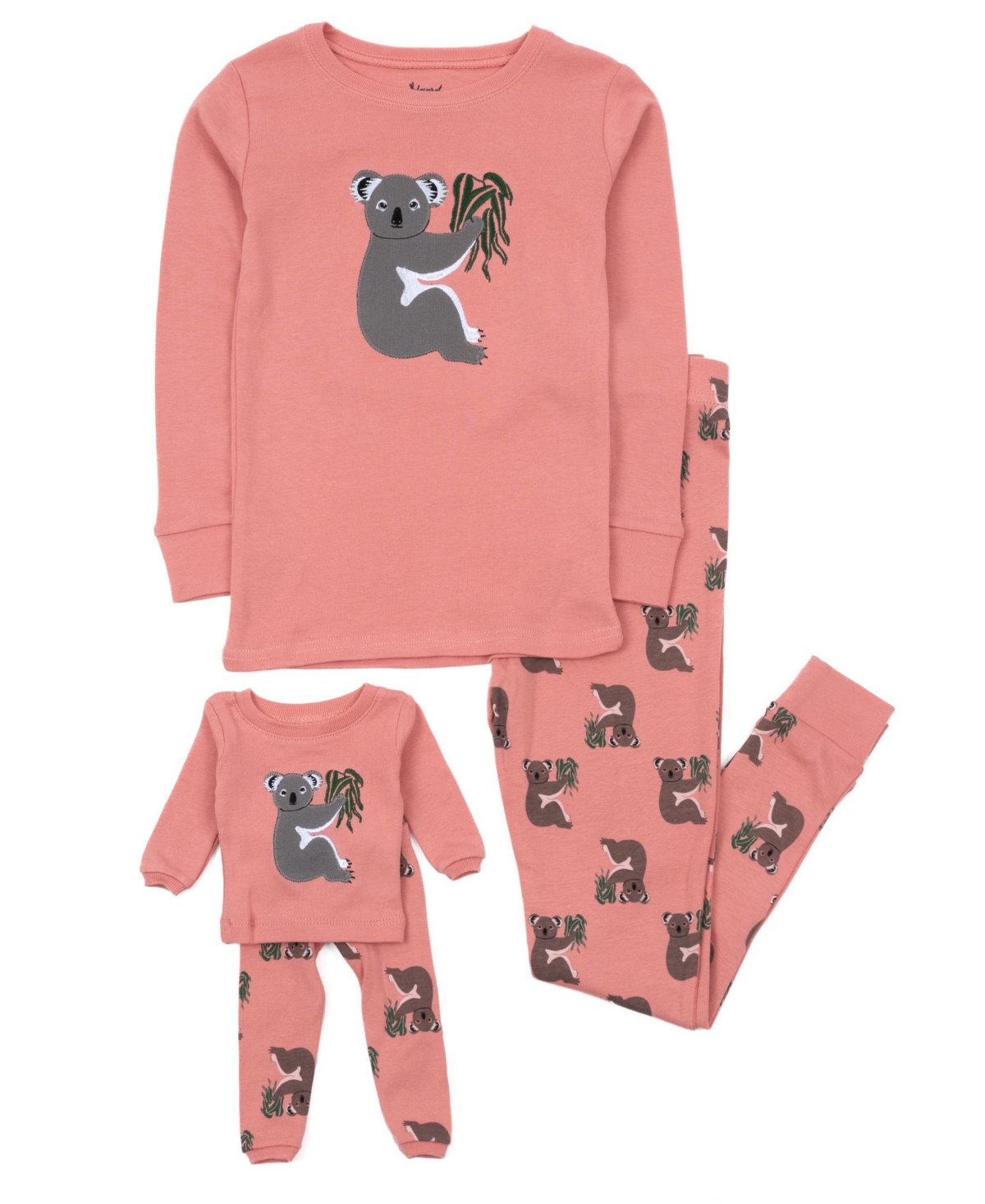 Leveret Toddler Girls Matching Doll Snug-Fit Cotton Long Sleeve All-Over Animal Print Pajamas - Koala pink