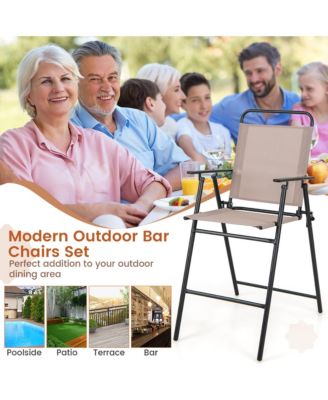 Outdoor Folding Bar Chair Set of 4 Patio Dining Chairs with Breathable Fabric