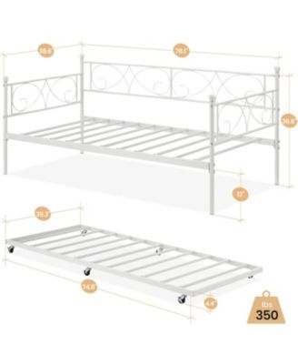 Daybed with Trundle, Modern Metal Daybed with Classic Headboard, Steel Slat Support Sofa Bed for Bedroom, Living Room, Guest Room