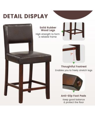 4-Piece PVC Leather Counter Height Bar Stool Set w/ Back and Rubber Wood Legs