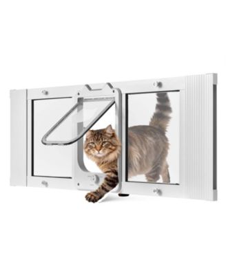Adjustable Window Cat Door 35"-40" Wide with 4 Lock Modes and Aluminum Frame