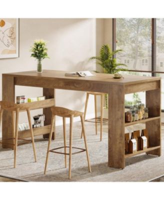 63 Inch Counter Height Bar Table with Storage Shelves, Farmhouse High Top Pub Table