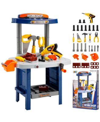 37-Piece Kids Workbench with Realistic Electric Drill, Pretend Play Tool Set for Ages 3-6