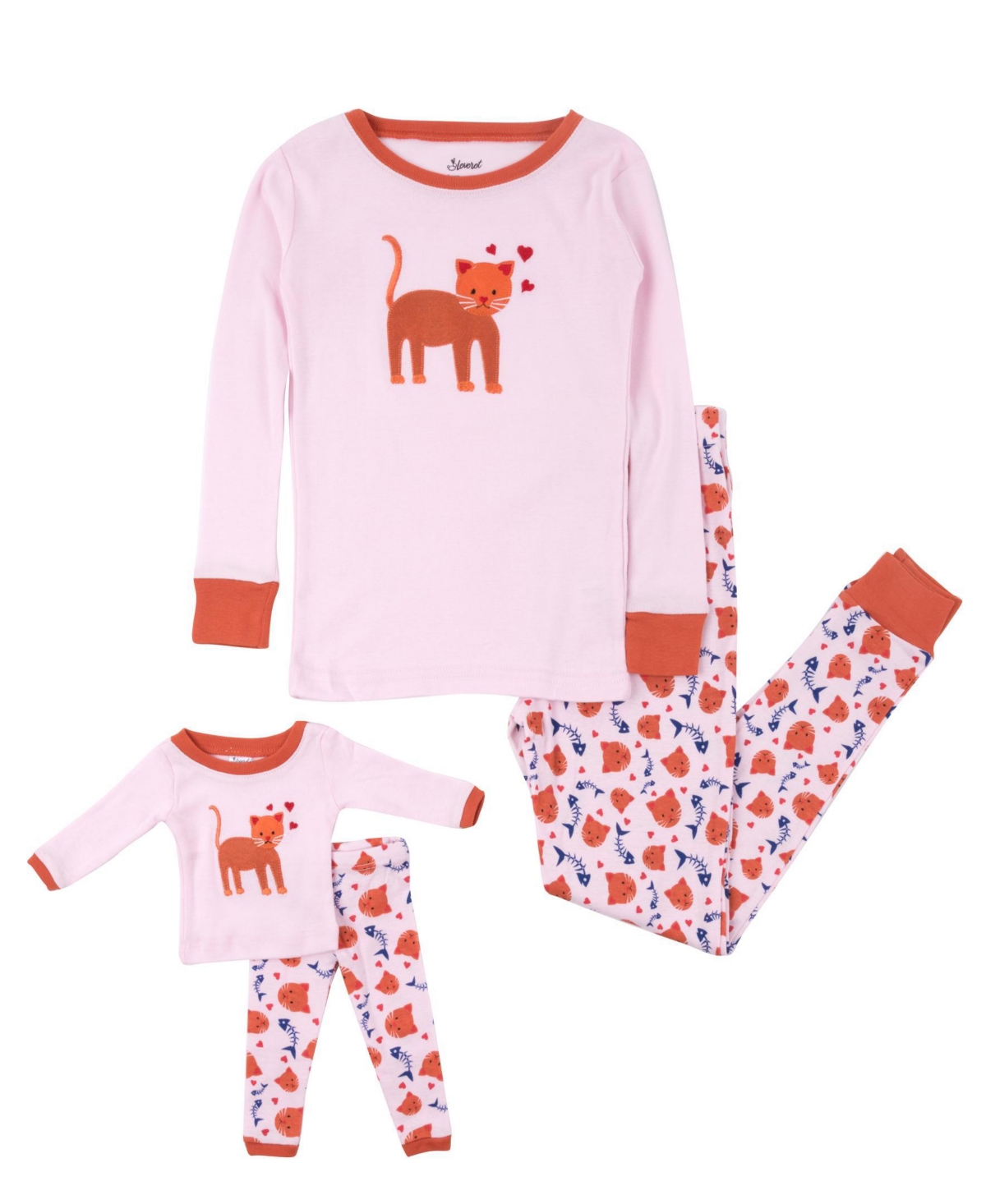 Leveret Girls & Doll Matching 100% Cotton Long Sleeve Animal Print Pajamas - Kitten pink