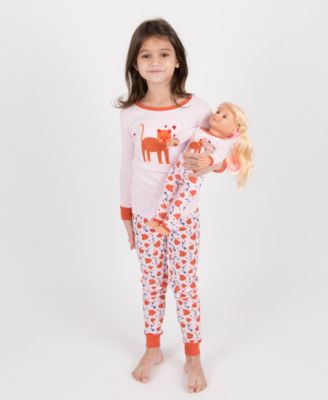 Toddler Girls Matching Doll Snug-Fit Cotton Long Sleeve All-Over Animal Print Pajamas