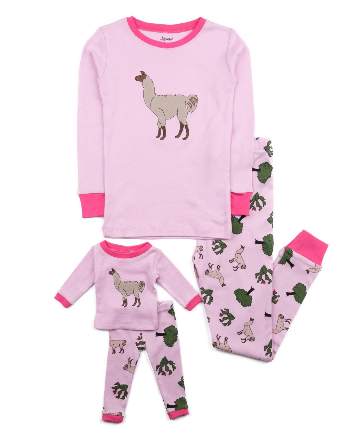 Leveret Toddler Girls Matching Doll Snug-Fit Cotton Long Sleeve All-Over Animal Print Pajamas - Llama pink