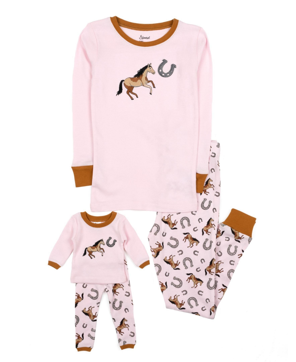 Leveret Girls & Doll Matching 100% Cotton Long Sleeve Animal Print Pajamas - Horse pink