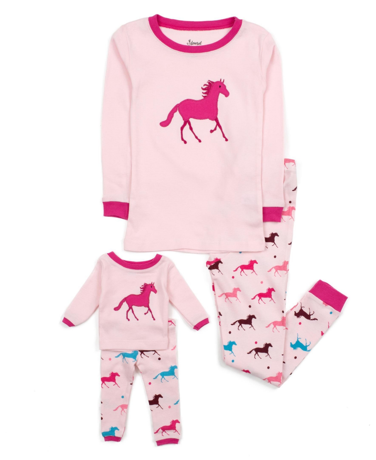 Leveret Girls & Doll Matching 100% Cotton Long Sleeve Animal Print Pajamas - Show horse pink