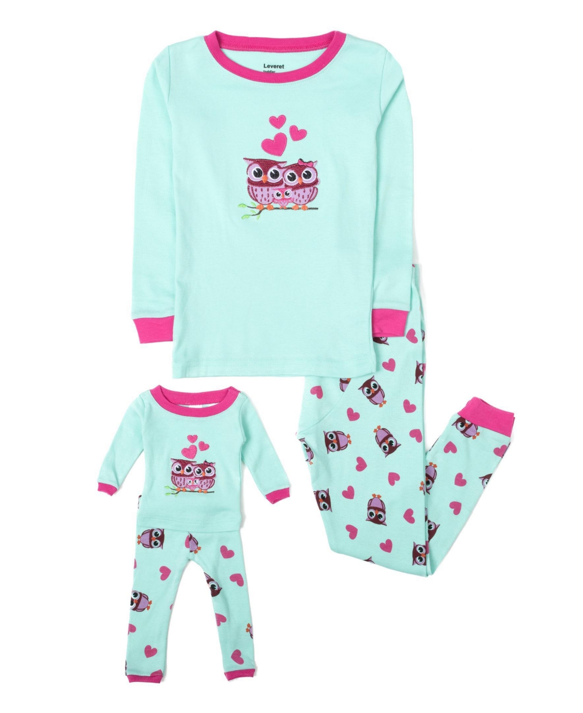 Leveret Girls & Doll Matching 100% Cotton Long Sleeve Animal Print Pajamas - Owl blue