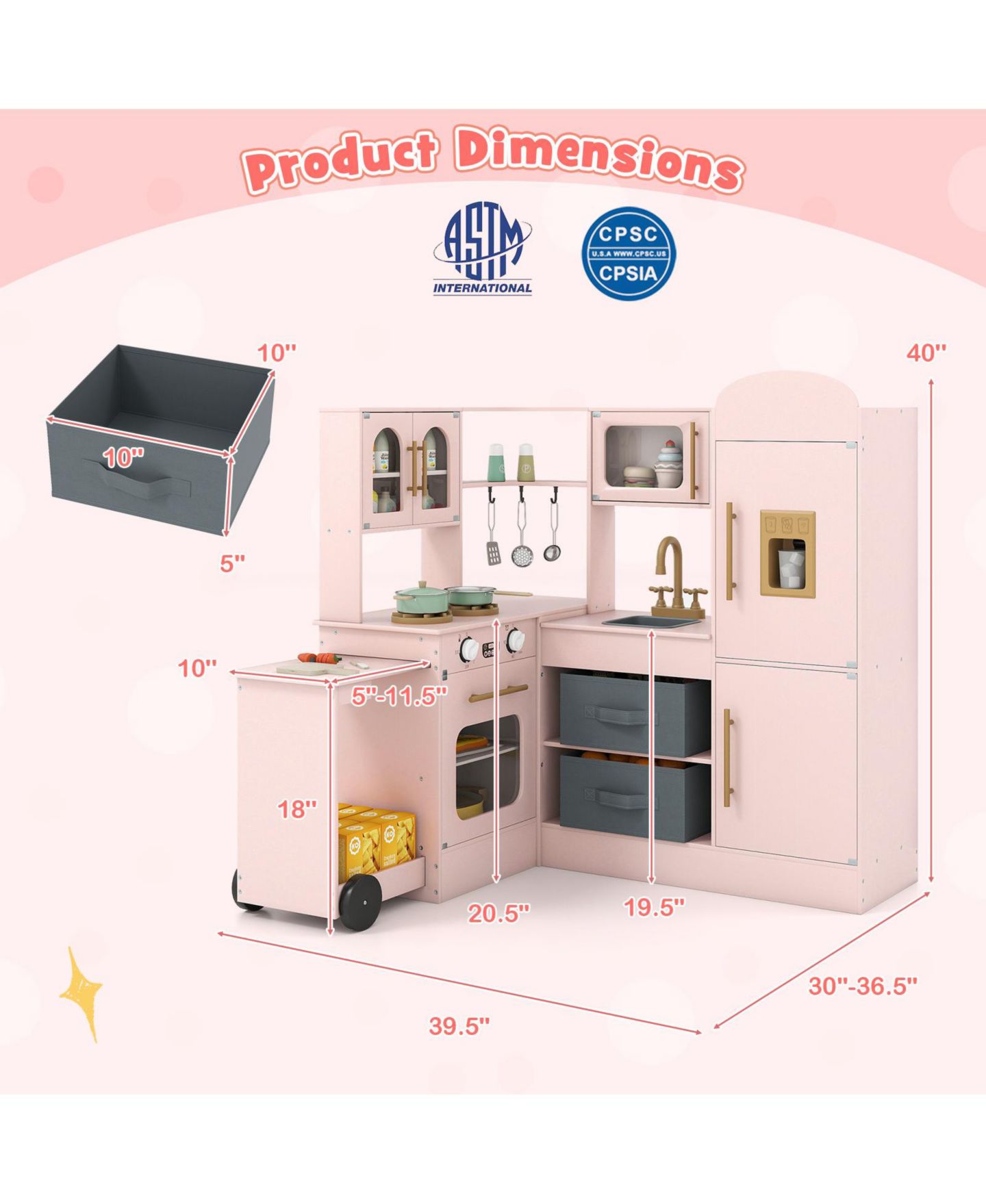 Детская игрушка Mecale Corner Wooden Kitchen with Lights & Sounds, Ages 3+, цвет: Розовый — фото 4