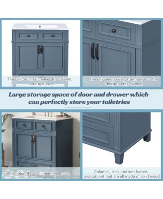 30'' Solid Wood Bathroom Vanity with Ceramic Sink, Soft Close Drawer & Ample Storage,  Retro Modern Cabinet for Easy Assembly