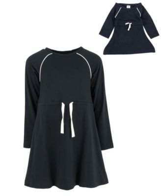 Girls Matching Girl & Doll Drawstring Cinch-Waist Long Sleeve Dress
