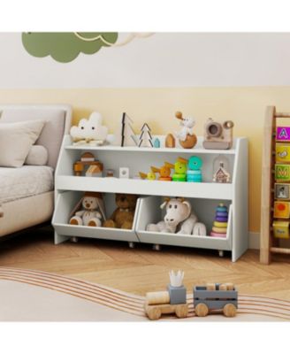Wooden Kids Bookcase and Toy Organizer with 2 Drawers