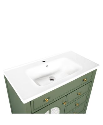 35.6" Rectangular Ceramic Bathroom Sink, Modern Vessel Basin with Overflow for Vanity Countertop