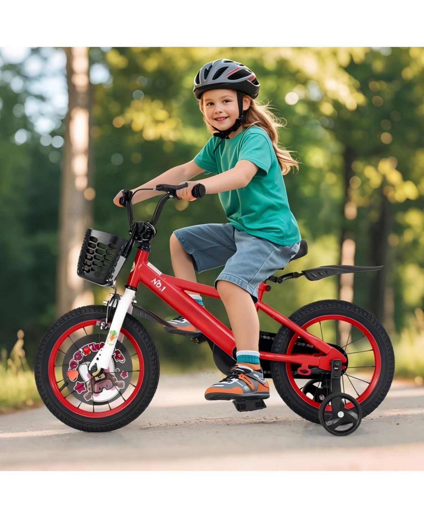 Детская игрушка HONGGE 14 Inch Kids Bike with Adjustable Seat, Storage Basket and Dual Brakes, Ages 3-5, цвет: Красный — фото 2